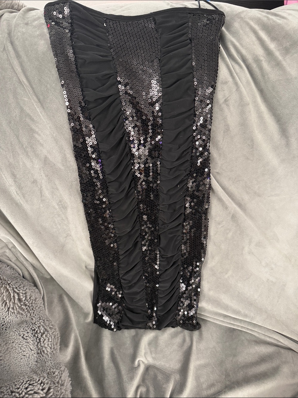 Black Sequin Ruched Mini Dress - Sleek Party Style